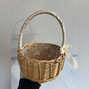 Flower girl basket with ivory ribbon